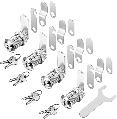 YOUTU® 4 Stück Briefkastenschloss Möbelschlösser Zylinderschloss Zylinder Cam Lock Schrankschloss Spindtürschloss Schubladeschloss, mit 8 Schlüsseln Alle Schlüssel sind gleich (16mm)