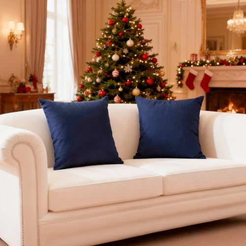 Encasa XO Baumwoll-Kissenbezüge, 2er-Set I 16x16 in (40x40 cm) - Scotch Blue I kein Einsatz I einfach Kissenbezüge I Maschinenwaschbar | Nur Innen benutzen