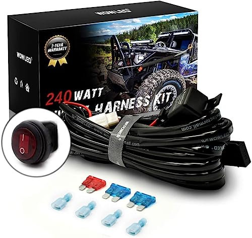 WOWLED LED Light Bar Wiring Harness Relay Kit + Switch 12V Car Wiring Kit for Fog light Spotlight Lamp Off-road light, 4x4 ATV Truck Boat SUV UTV
