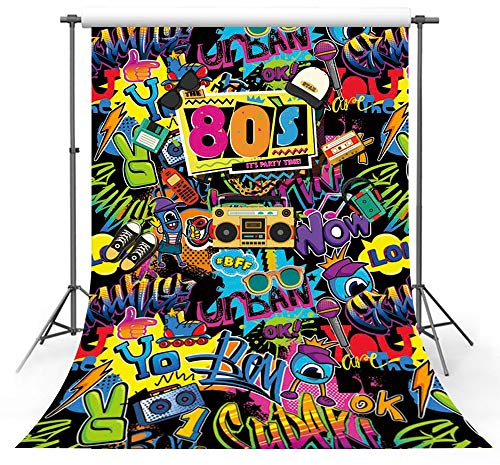 MEHOFOTO Décoration de fête d'anniversaire pour Adulte sur Le thème du Hip Hop Retour aux années 80 - Bannière de Studio Photo - Graffiti Disco - 1,5 x 2,1 m