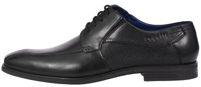 bugatti Uomo Scarpa bassa business in pelle, derby con elastico, larghezza comfort, Nero, 48 EU