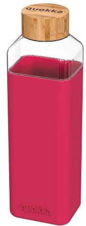 Quokka8412497400256Cristal Cuadrado Botella con Silicona Funda, 700 ml Capacidad, Bordó