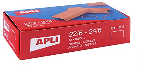 APLI 18964 - Pack de 10.000 grapas de cobre galvanizadas no. 22/6-24/6-10 cajitas de 1000 grapas