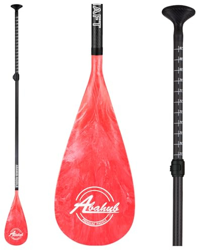 Abahub Carbon SUP Paddel, 3-teilig leichte SUP Paddel Ruder für Paddelboard, verstellbare Carbonschaft 172.7cm-213.4cm, rotbedrucktes Kunststoffblatt + Paddeltasche
