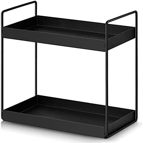 APAFISH 2-stöckiges Badezimmer-Arbeitsplatten-Organizer, Kosmetik- und Make-up-Aufbewahrung, Küche, Gewürzregal, stehendes Regal, Schwarz
