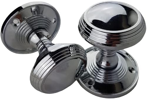 Golden Grace Lined Reeded Unsprang Mortice Knob Pair, Polished Chrome | Polished chrome set comes complete with spindle and screws for quick installation; fits mortice door configurations.