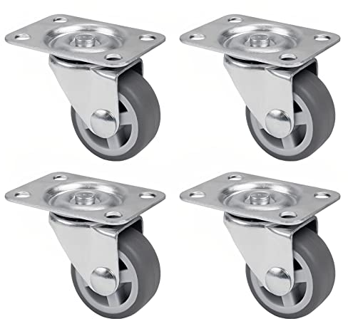PRIOstahl Möbelrollen Lenkrollen Laufrollen Transportrollen Bettkastenrollen - 30mm x 4 Stück Rollen Grau drehbar für Möbel Bettkasten Stuhlrollen TPE-Räder mit Anschraubplatte & Kugellager