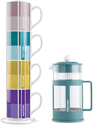 Egan Set 4 Mug Impil. con Metalrack Pantone Linear + French Press Blu 1000 ML
