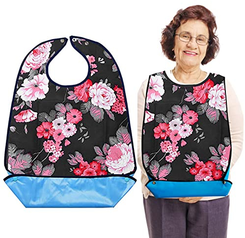 Cosysparks Erwachsenen-Latz, Bib für Erwachsene, Senioren & Behinderte, Blume, Wasserabweisend, Einstellbar, Crumb Catcher, Unisex, Adult