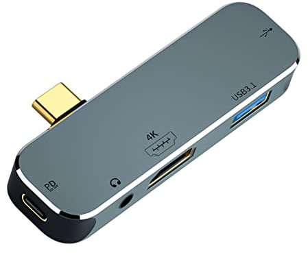 O17CS USB‑C Docking Station 5 en 1 adaptador con HDMI 4K, USB C a USB 2.0, audio de 3,5 mm, carga PD, concentrador compacto para ordenador portátil, PC, tableta, smartphone, conexión estable, fácil de