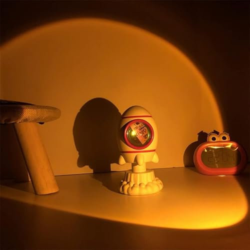 AURORRAN Cute Rocket Sunset Lamp Projector Multi Color Sunset Lights for Bedroom, 180° Rotation, Rechargeable Projector Ideal for Live Broadcast Party&Room Decor Birthday Holiday Gifts (7 Colors)