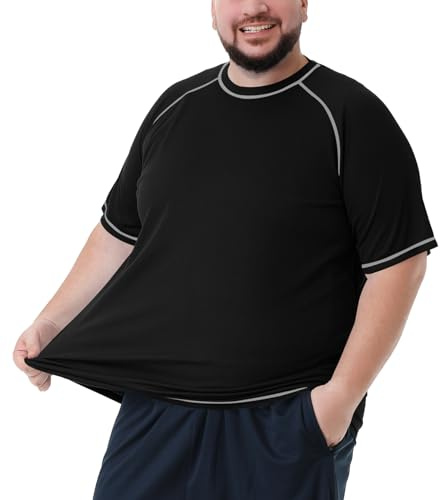 Maglietta a maniche corte da uomo taglie forti Rash Guard uomo protezione spiaggia, Nero , 4XL