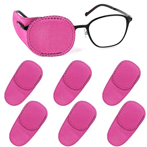 6 Stück Augenklappe für Brillen, Wiederverwendbar Vlies Augenklappen für Erwachsene Kinder Lazy Eye Amblyopie Strabismus (Rosa)