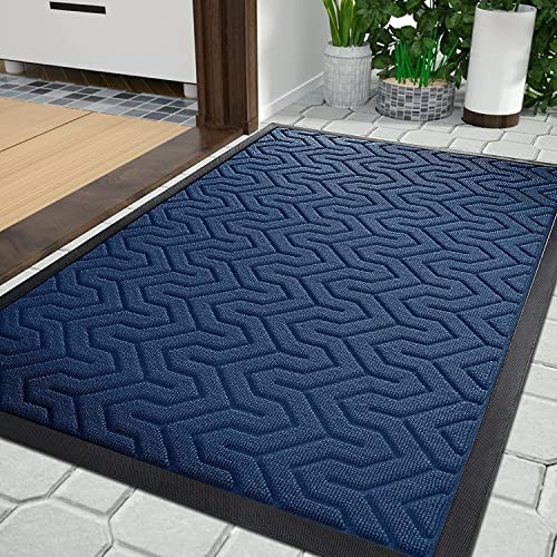 Yimobra Fußmatte für die Vordertür, strapazierfähige Ganzjahres-Fußmatte für den Eingangsbereich des Hauses, der Garage und des Gartens, Rutschfester Naturkautschuk, farbecht, 120 x 80 cm, Blau