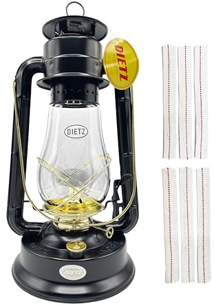 Light of Mine – Dietz #80 Blizzard Black with Gold Trim Oil Lantern Bundle Including 6-Pack of 100% Cotton 7/20.3 cm Replacement Wick Strips (#80, BLK & G)