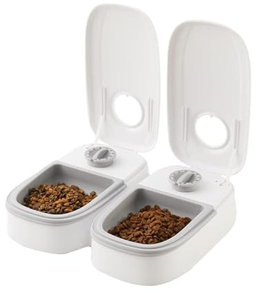 Wuudi Futterautomat Katze für 2 Mahlzeiten Futterautomat Hunde,Pet Feeder Futternapf mit Timer für Trockenfutter geeignet,Nassfutter für Kleine bis Mittlere Haustiere