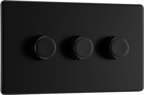 BG Electrical Intelligent Triple Wall Dimmer Switch, 2 Way, Screwless Front Plate, Premium Flatplate, Matt Black, 200W, FFB83