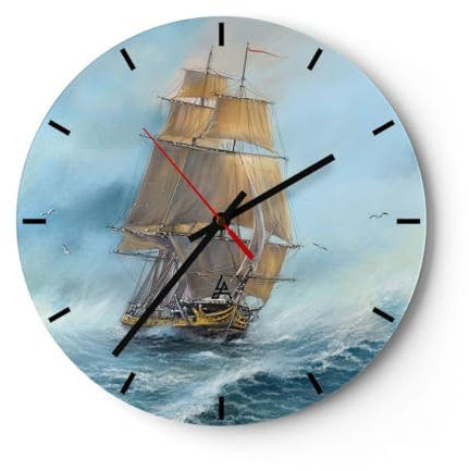 Orologio da Parete in Vetro Mare Nave Nautico 30x30cm Piccolo Moderno Orologio da Muro Per Casa Cucina Soggiorno Silenzioso Wall Clock Decorazione Orologio da Appendere - C3AR30x30-5541