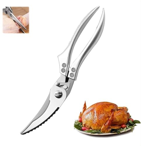 agctrler Geflügelschere Profi Küchenschere, Schere Küche Scharfe Edelstahl Knochenschere mit Sicherheitsschloss Federmechanismus, Fleischschere mit Gezacktem Rand, Allzweckschere für Fleisch, Fisch