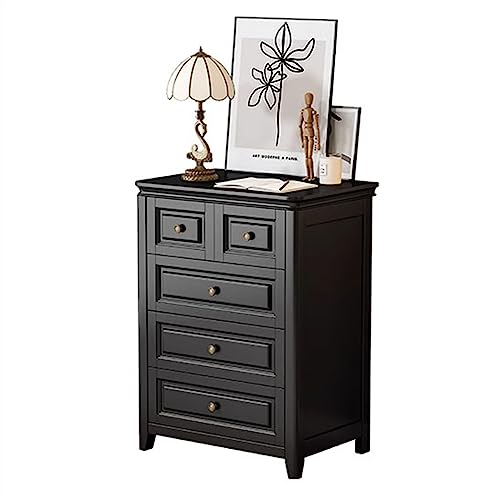 Kommode Schrank Kommode mit großem Fassungsvermögen, Massivholz, 5 Schubladen, Kommode, Schwarz, Vintage-Stil, Nachttisch, Schubladenschrank, Stauraum for Wohnzimmer, Schlafzimmer Beistellschrank