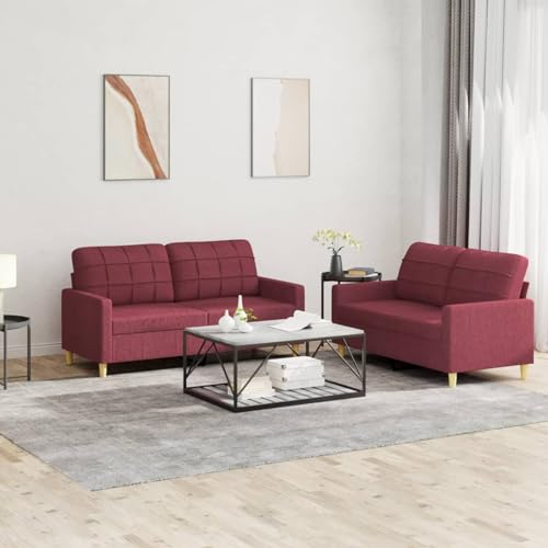 LAPOOH 2-TLG. Sofagarnitur mit Kissen Weinrot Stoff, Sofa Mit Relaxfunktion, Couchgarnitur, Wohnzimmer Sofa, Couch, Sofa Set 3201280