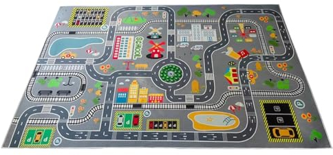 FODELIUY Kinderzimmerteppich, Spielteppiche mit Antirutsch Rücken, Straßenteppich für Junge Mädchen Baby (Größe:120×160cm)