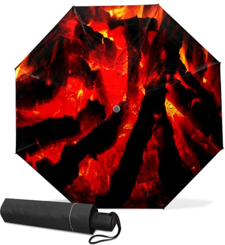 GISPOG Automatic Folding Umbrella, Fire Bowl Flame Waterproof Compact Sun and Rain Travel Umbrellas for Women & Men