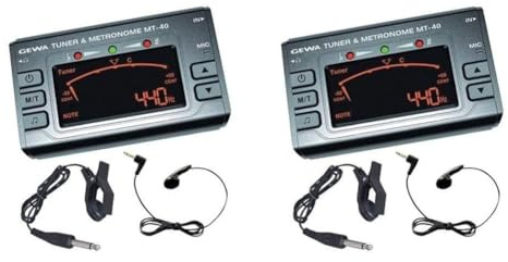 GEWA Stimmgerät/Metronom MT-40, chromatisch für Gitarre, Bass, Violine, Ukulele inkl. In-Ear-Kopfhörer (Packung mit 2)
