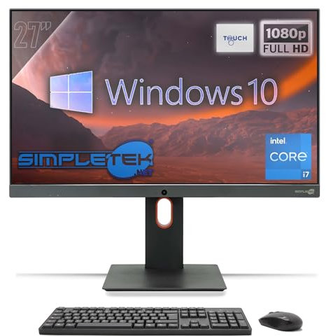 SIMPLETEK - All-in-One Computer Touch 27 FHD Core i7 3.8GHz | Windows 10 Pro 8GB RAM - SSD 240GB | Touchscreen PC Aio Webcam integriert