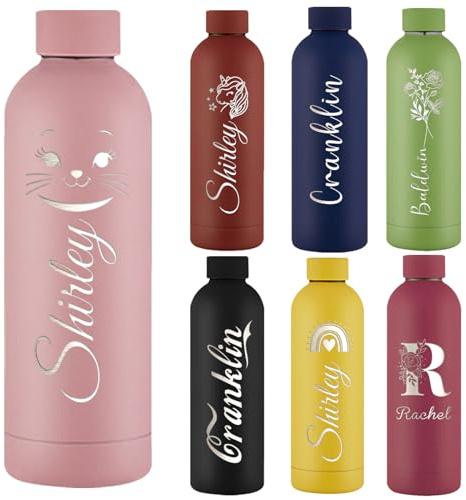 Akmxem Gourde Personnalisée de 500 ml Bouteille d'Eau Gravée Avec Nom Logo, Gourde Isotherme Personnalisable Pour l'École Le Bureau Et Le Sport