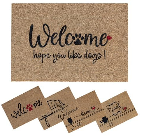 SPOTTED DOG GIFT COMPANY Kokos Fußmatte für Innen - Schmutzfangmatte Natur, Kokosmatte Outdoor Hund Welcome Fußabtreter Wetterfest und rutschfest für Flur, Eingangsbereich & überdachten 60x40