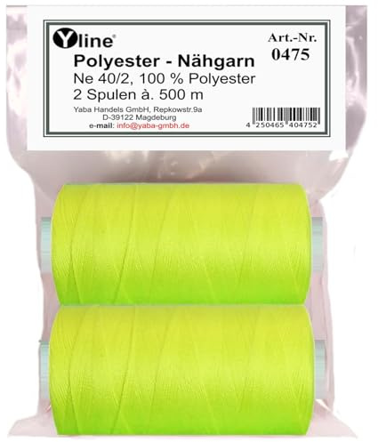 2 Bobine Da 500 M Di Filo Da Cucire Sintetico Giallo Neon per Macchina Da Cucire (0,06 €/10 M), 0475-11