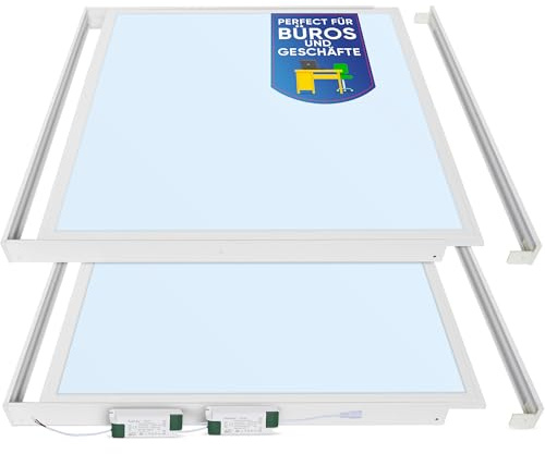 LECOM 2x LED Deckenpanel 62x62 Tageslicht 6000K CRI90 mit Aufbaurahmen | LED Panel CRI90 für präzise Farbwiedergabe bei Tageslicht. Ideal für Büro, Coworking Space, Schulungsraum und Arbeitsbereich.