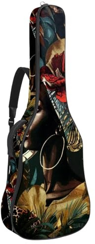 Gitarrentasche für Akustikgitarre mit zwei Taschen, Vintage-Afican-Frauen, Elefant, wasserabweisend, doppelt verstellbarer Schultergurt, Gitarrentasche, Vintage Afican Women Elephant, 42.9x16.9x4.7