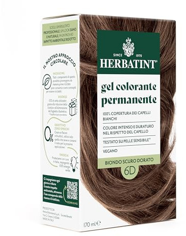Herbatint Permanente Haarfarbe 6D Dunkelblond Goldblond – 170 ml | Ammoniakfrei, 100% Abdeckung für weißes Haar | für empfindliche Haut, mit 8 natürlichen Bio-Extrakten