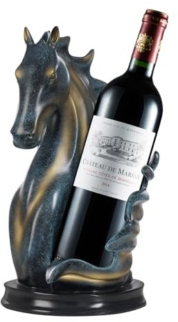 Horse Wine Rack, 17 x 30 cm Decorative Wine Bottle Holder Wine Stand, Horse Statue Display Stand Table Tops and Counters, Gifts for Wine Lovers, for Storing Wine Bottles, Wine Glasses (Blue+Gold)
