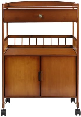 Bambus Küchenwagen mit Schublade und Schrank, Servierwagen auf Rollen, Lagerschrank mit 2 Ebenen und Universalrädern, Küchenrollwagen für Wohnzimmer, Esszimmer, Schlafzimmer, Natur (Teefarbe)
