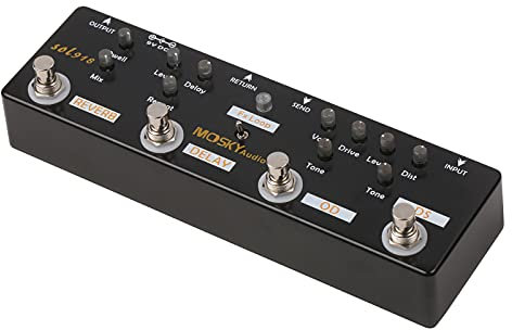 Funien SOL918 5-in-1 Multi-Effekt-Pedal Kombinierter Effekt-Gitarren-Pedal True Bypass Multi-in-One-Kombi-Effekt-Gerät Reverb Delay FX Loop Overdrive Distortion für Gitarren-Bass