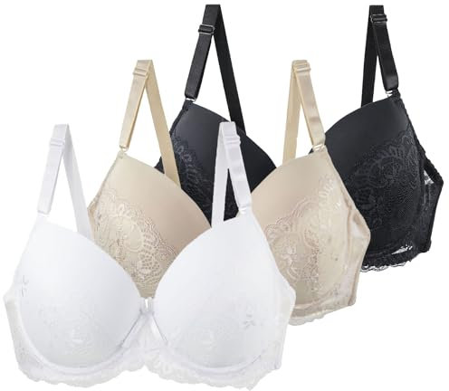 3er Pack BHS Damen mit Bügel Push Up Sexy BH Set Frauen Starker Halt Große Brüste Klassische Spitzen-BH Set Bequemer Unterwäsche Women Bra für Alltag