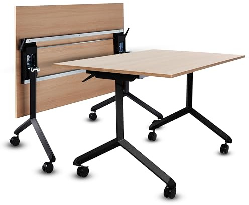 FIX 2 PLACE Klappbarer Bürotisch mit 360° Feststell-Rollen | 180 x 90 cm Sonoma-Eiche | Schwarzes Gestell | 1 STK. | Besprechungs-, Arbeits- & Schreibtisch | platzsparend & mobil | einfache Montage