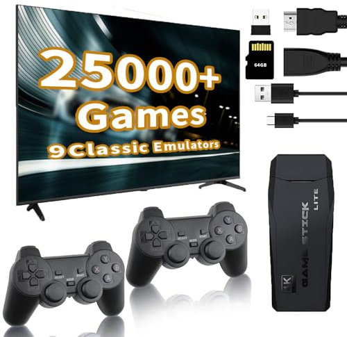 Gamenote Classic Retro Games Console Tv: with 64GB Built-in Card 20000+ Games - Play TV Stick with 2 Game Controllers Support 4K HD Output