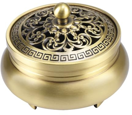 TAIYOU Brûleur encen vintage en laiton avec support bâtons, brûleur métal 9 pieds, fonctionne bâtons cônes, porte-encens chambre à coucher, aromathérapie