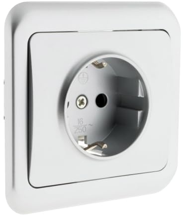 Zenitech, base de empotrar Schuko blanca 10/16A, Antaria 3, diseño moderno y fino, plástico robusto, toma de tierra integrada, compatibilidad universal, fácil instalación en bases estándar.