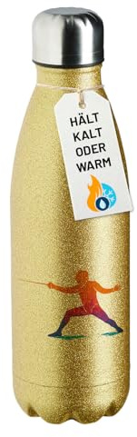 Huuraa Glitzer Trinkflasche Fechten bunte Silhouette Geschenk | 500ml Gold Edelstahl Wasserflasche Trinkflasche Gold Geschenkidee Glitzer Thermosflasche Isolierflasche Schraubverschluss