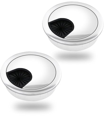 80mm Desk Cable Grommets, 2-Pack Metal Computer Desk Cable Hole Cover, Round Hole Cover for Desktop Cables Organizer ，cables entry cover(Glossy Silver White)