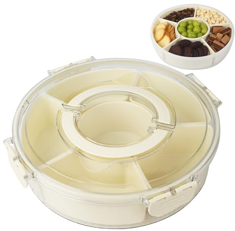 BUCOMTU Snack Box con Scomparti,Contenitore per snack con scomparti girevole a 360°,Ideale per i picnic dei bambini e le riunioni di famiglia, per conservare frutta e dolciumi. (L)