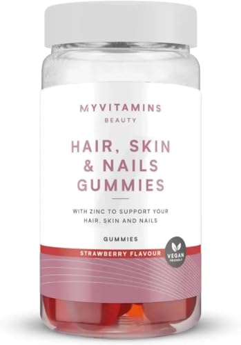 Myvitamins Hair, Skin and Nails Gummies – Biotin Hair Growth, Zinc & Vitamin C – Hair Vitamins for Women & Men – Hair Growth & Skin Support – Strawberry Gummies – 60 Vegan Chewable Supplements
