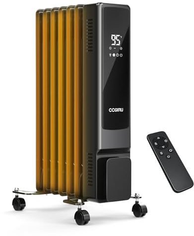 Oil Filled Radiator Heater, CCGIRU 1500W Radiant Heater with Remote Control, 7Fins, with Remote, 3 Modes, Digital Thermostat, 24H Timer,Child Lock, Space Heaters for Indoor Use Large Room Bedroom