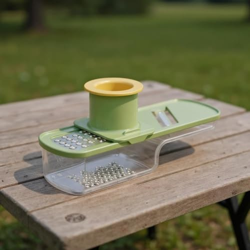 Eficiente molinillo de ajo 3 en 1 y rebanador con cuchillas de trituración, fabricado con plástico BPA con protector de seguridad y caja de almacenamiento de cuchillas para uso en cocina (verde)