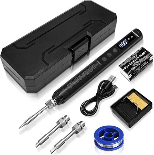 Set saldatore a batteria USB ricaricabile con display LCD, temperatura regolabile 150 – 450 ℃, nucleo riscaldante in ceramica, 3 punte di saldatura e filo di saldatura, set completo professionale per